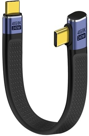 HuaLiSiJi USB C 4.0 Cable Soporte 8K 60Hz 40Gbps Cable Thunderbolt 4 Corto Cable USB C Carga Rapida PD 240W 5A 48V Cable Tipo C Macho Macho para Teléfono, Tablet, Laptop (Lzquierda y Derecha, 12 cm)