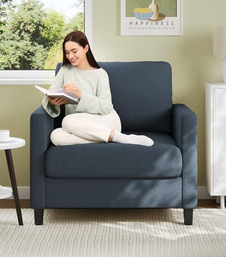 Welzona Living Room Armchair, 84 cm Accent Chair, Comfortable, Tool-Free Furnishing, Lounge Chairs, Full Wood Bedroom Reading Chair, Teddy Mini Couch, Sofa, Small for Teenager's Room, Blue
