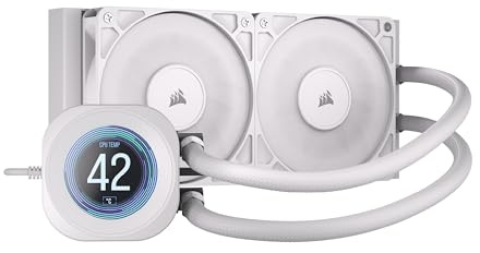 CORSAIR Nautilus 240 RS LCD Flüssig-CPU-Kühler – 2,1-Zoll-IPS LCD-Bildschirm, 240mm AIO, Einfache Daisy-Chain-Verbindungen, Intel LGA 1851/1700, AMD AM5/AM4 – Enthält 2X RS120-Lüfter – Weiß