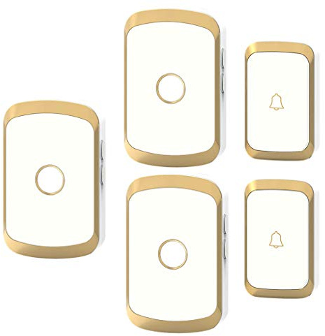 Timbre inalámbrico a Prueba de Agua, 2 transmisores y 3 receptores Timbre inalámbrico enchufable en la Pared, 4 Niveles de Volumen/Recordatorio de luz Intermitente inteligente/36 melodías Musicales,