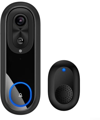 Qualoramall Trådlös 1080P HD videodörrklocka med 2,4 G/5G WiFi IP65 väderbeständig säkerhetskamera för Tuya-app tvåvägs ljud svart