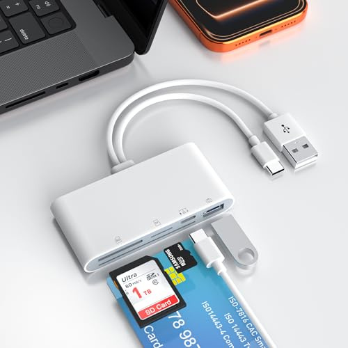 Lector de Tarjetas para iPhone, 5 en 2 USB A+USB C Lector de Tarjetas con Ranura SD+TF+Tarjeta Inteligente+USB OTG+Puerto USB-C, DOD Militar USBC Common Access CAC Smart ID Lector de Tarjetas para PC