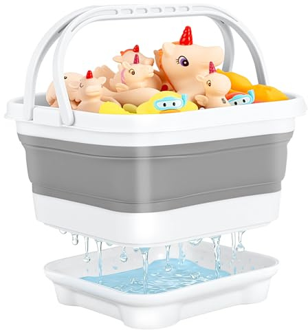 Bath Toy Storage Foldable Bath Toy Holder Basket Shower Caddy Bathroom Organizers with Removable Base Bathtub Toy Storage Tub Accessories, Grey
