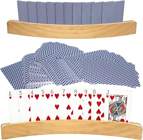 Tiusixsy 2 Stück Kartenhalter Kinder, Kartenhalter Spielkarten Ständer 33cm, Spielkarten Freisprech Spielkartenhalter aus Holz für Karten Halterung Kinder Erwachsene Senioren