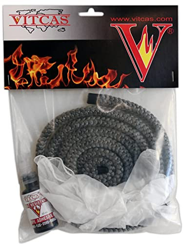 VITCAS 8mm Black Stove Fire Rope Replacement Kit-Adhesive -Protective Gloves-sealing-stove glass- Excellent adhesion glue-Fire resistant