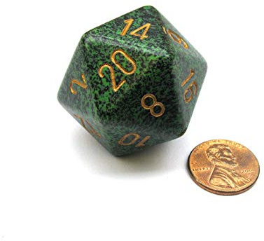 Chessex Manufacturing XS2002 Golden Recon - Set di dadi singoli maculati Jumbo, 34 mm D20