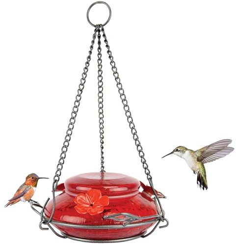 Nature's Way Bird Products MHF4 Hand Blown Garden Top Fill Hummingbird Feeder, 16 oz Capacity, Red