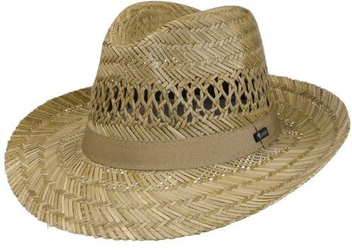 Lipodo Classic Fedora Strohhut Bogarthut mit Ripsbandgarnitur Hut aus Stroh Made in Italy Sonnenhut Damen Frühjahr Sommer Natur L (58-59 cm)