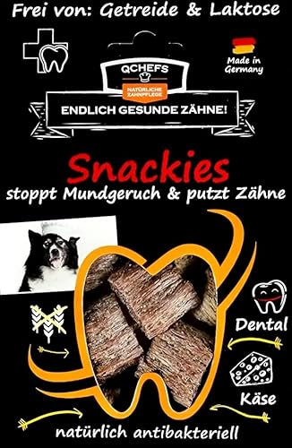 QCHEFS SNACKIES Leckerlis bei Mundgeruch - natürlich antibakterielle Zahnpflege ohne Dentalspray, Hundezahnbürste oder Zahnpasta