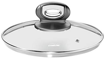 STONELINE Gourmundo Glasdeckel 20 cm, Topfdeckel aus Glas, Spülmaschinengeeignet Hitzebeständig, Universaldeckel Töpfe Pfannen, Deckel Pfanne Topf mit Edelstahlrand Dampfventil Kunststoffknauf, Grau
