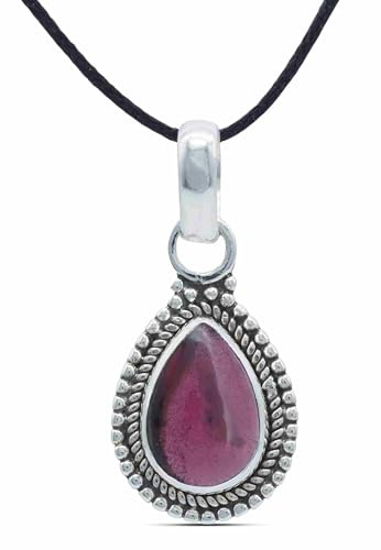 mantraroma Collier pendentif en argent 925 avec pierre précieuse rouge grenat, pendentif pour femme en argent sterling, cadeau (MAH-065-02)
