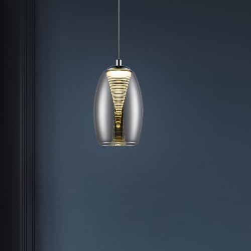 Lightbox LED Rauchglas Hängelampe - Ø 12 cm - 128 cm Höhe - kürzbare | LED Hängelampe mit warmweißem Licht - 1 flammige Pendelleuchte mit dekorativem Glas-Schirm - Hängeleuchte ist in der Höhe