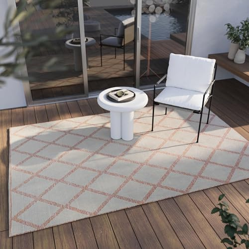 Wecon Home Indoor & Outdoor Kurzflor Teppich, 80 x 150 cm, beige | Rhomb, ESP-5574