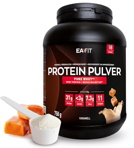 Whey Protein Eafit Pure - Musculation Bcaa Shaker Offert - Caramel 750g