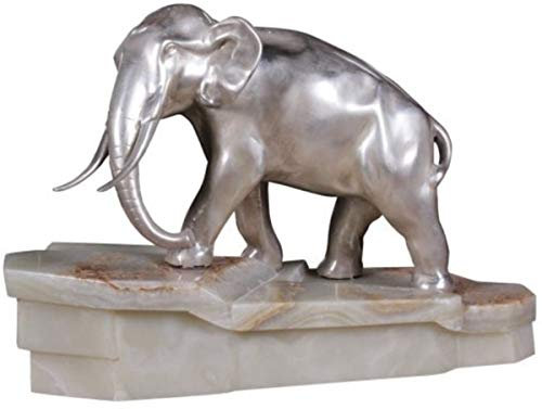Casa Padrino Luxus Bronzefigur Elefant auf Marmorsockel Silber/Weiß 44 x 19 x H. 30 cm - Luxus Qualität