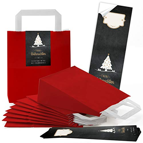 Logbuch-Verlag 25 rote Weihnachtstüten FROHE WEIHNACHTEN - DANKE Kunden Mitarbeiter Geschenk Verpackung 18 x 8 x 22 cm