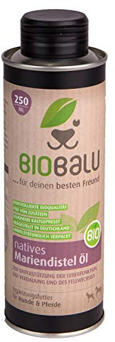 Biobalu Bio Mariendistelöl | Ergänzungsfuttermittel für Hunde und Pferde | Barf Öl zur Unterstützung der Leberfunktion und des Fellwechsels(250ml)