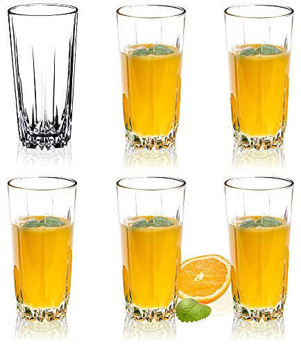 KADAX Vasos Altos de Vidrio Transparente de 330ml, Set de Cristalería de Diseño Elegante para Bebidas Frías y Cócteles, Aptos para Lavavajillas (Juego de 6)