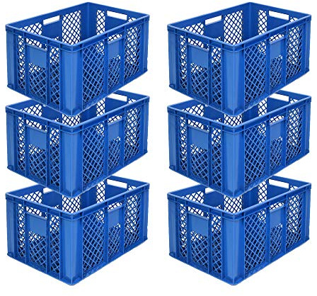 6x Eurobehälter/Stapelkorb/Bäckerkisten, Grundmaß 600x400x320 mm. Eurobox stapelbar aus Kunststoff in TOP-Qualität - Made in Germany (Gelb) (Blau)