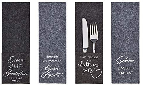 Bestecktasche Sprüche aus Filz Grau 4-Fach, (B/H) 9x26cm