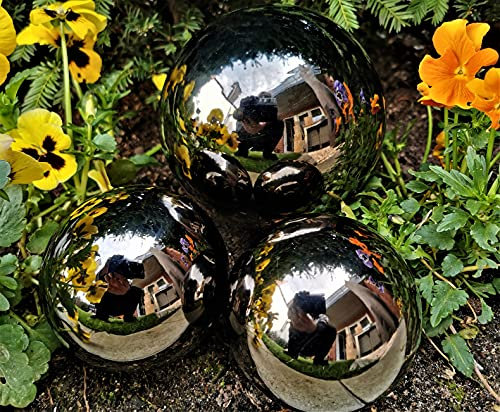 Jürgen Bocker Gartenambiente Dekokugel schwarz poliert 3er Set 20-10-10 cm aus Edelstahl Kugel Dekorationskugel Gartenkugel