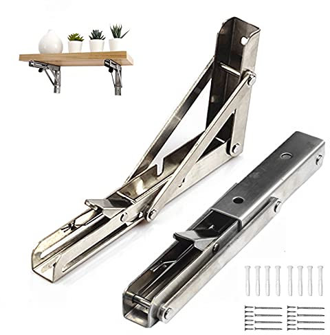 LIGUOYI Mural Pliable Équerre pour Étagère丨2 Pièces Support D'étagère Pliant en Métal丨Charge 65kg, pour Maison/Cuisine/Garage/Bureau/Bar丨Triangle Equerre Etagere Rabattable Murale