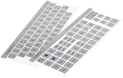 Lacerto® | 14x14mm - Deutsches Aufkleberset für PC & Laptop Tastaturen inkl. Zusatztasten & Ziffernblock | Farbe: Silber