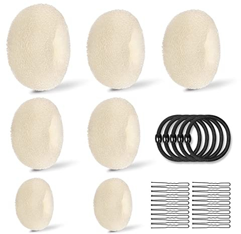 Donut Hair Bun Set,7 Stück Donut-Haarknoten(4Größe),mit 10 elastischen Haarband,20 U-Form Haarspange Haarnadel,Duttkissen Frisurenhilfe Set,Haarknoten Former(Golden)