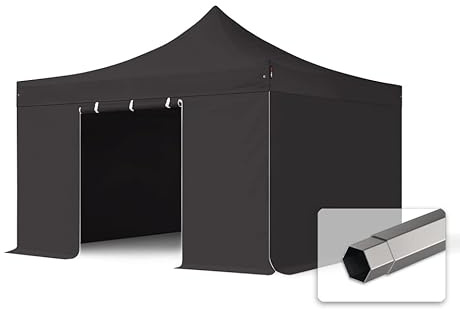 TOOLPORT Faltzelt Faltpavillon Pavillon 4x4m - mit 4 Seitenteilen (ohne Fenster) Premium Dach Partyzelt schwarz