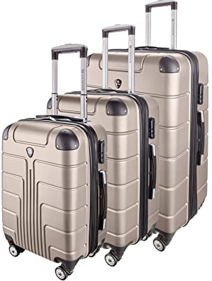 Goldhofer® Kofferset Set in 3 Größen & vielen Farben & 360° Leichtlaufrollen, (Set, 3 TLG), Außen Material ABS - Wasserabweisend (Champagner)