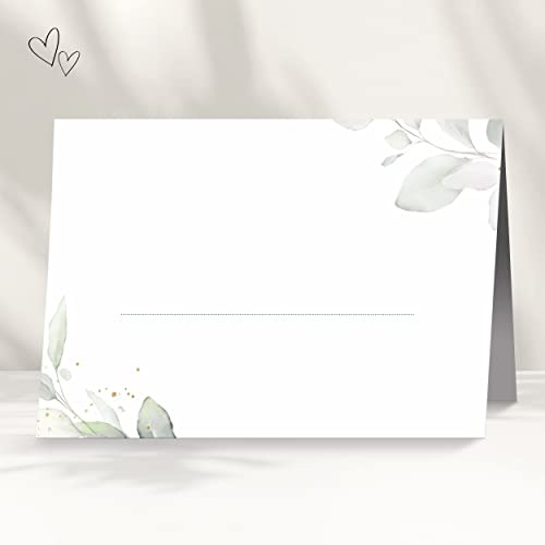 50 Tischkarten für deine Hochzeit | Eukalyptus türkis - Premium Platzkarte im Set, Sitzplatzkarte, Design Namenskarte für Gäste