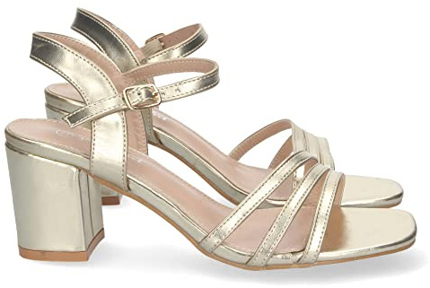 shoes&blues.es Sandalia de Tacon para Mujer, Comoda, con Palas Finas, Talon Abierto, y Cierre de Hebilla, Primavera Verano 2023