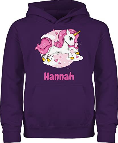 Kinder Hoodie Jungen Mädchen - Einhorn Name I Unicorn I Einhörner - 140 (9/11 Jahre) - Lila - einhornpullis unicorns pulli einhörnern pullover personalisierter hoody personalisierte hoodies