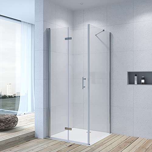 Duschkabine Falttür mit Seitenwand 120x90 x 195 cm Eckdusche Duschtür Glas mit Seitenteil Duschabtrennung ecke faltbar Dusche Glastür Seitenwand Nanoglas 6 mm klar
