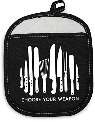 PLITI Chef Topflappen Lustiges B?ckergeschenk W?hlen Sie Ihre Waffe Hitzebest?ndige Topflappen Ofenpads mit Tasche Kochliebhaber Geschenk (Chef Choose Your PHU)