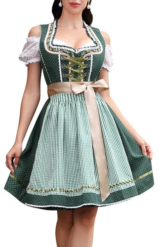 Clearlove Women's Oktoberfest Costume Dress Dirndl Dresses Women German Beer Costumes Outfit for Carnival, Dark Green, L