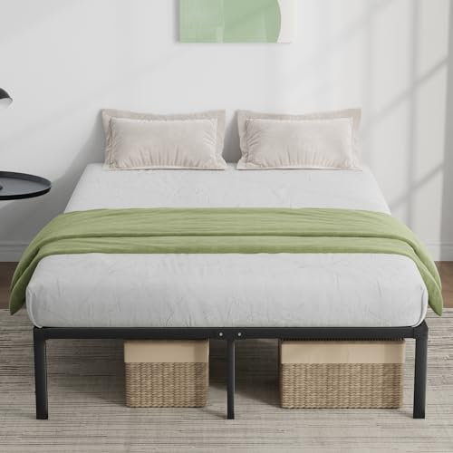 Novilla Bettgestell 180 x 200 cm, Metallbett mit Metall Lattenrosrt, Bettgestelle 30,5cm Höhe, Leichte Monrtaghe und Stauraum unter dem Bett, Schwarz