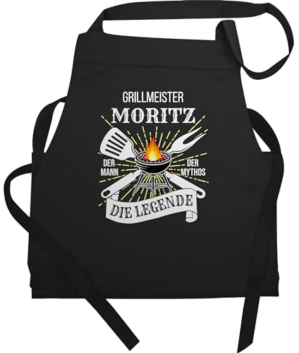 Geschenk mit Namen personalisiert by Shirtracer - Schürze - Grillschürze Herren Männer - Grillmeister Der Mann Der Mythos Die Legende mit Name - Lustiges Geschenk Grillen Papa Vatertag Geburtstag