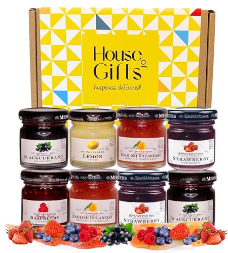 Jams & Marmalade Preserves Tasting Hamper Selection Gift Set With 8x 38g Jars | Gourmet Gifts for Mum, Dad, Elderly People, Jam Lovers Classic Preserves