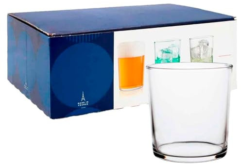 Acan Tradineur - Caja de 6 Vasos Modelo Bodega - Capacidad: 345 ml - Fabricado en Vidrio Resistente - Apto para lavavajillas - Tamaño Aprox: Ø 8,5 x 9 cm - 6 Uds Totales