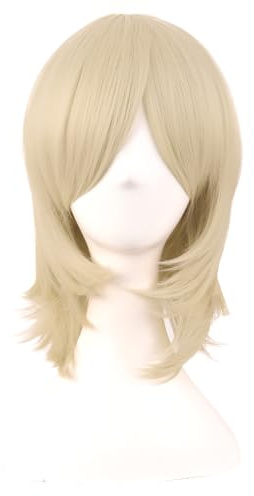 MapofBeauty 16 Pulgada/40 cm Corto Layered Pelucas Con Flequillo Sintética Fibras Shoulder Largo Cabello Para de Cosplay Diario Uso (Rubia)