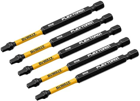 DEWALT FLEXTORQ 5-Piece Square Drill Bit Set #2, Robertson 1/4 x 3-1/2 for Impact Drivers and Drills, Hex Shank (DWAF3SQ2IR5)