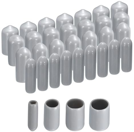 sourcing map 40pcs Round Rubber End Caps 3mm 6mm 9mm 12mm Grey Vinyl Cover Screw Thread Protectors Assortment Kit