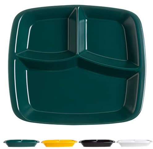 Dowbom Große Portionskontrollteller, einfarbig, geteilte Teller für Erwachsene, bariatrische Teller zur Portionskontrolle, wiederverwendbares 3-teiliges Lunch-Tablett (27,9 cm, grün)