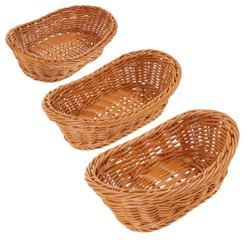 KICHOUSE 3pcs Rattan Bread Basket Woven Storage Basket Fruit Holder Vegetable for Kitchen Dining Display