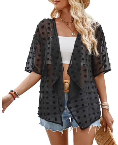 Atxnn Cárdigans Kimono Mujer Chaqueta de Verano Ropa de Baño Suelta Playa Bikini Cover Up de Media Manga Camisolas Casual