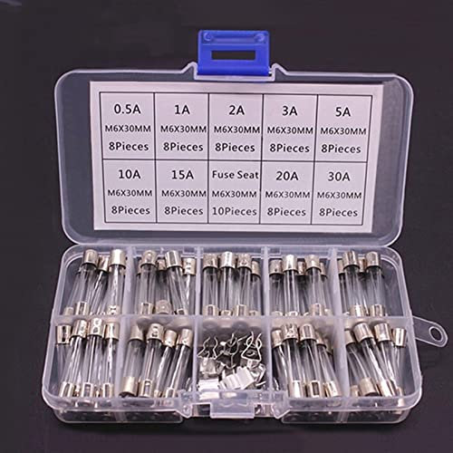 Sicherung 100/72 Stück Auto-Flink-Glassicherungen, Auto-Glasrohrsicherungen, 0,2–20 A, 0,5–30 A, sortiertes Kit for Auto-Licht-Inflator-Staubsauger(100pcs)