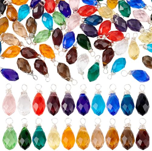 PH PandaHall 120 Stück Glasanhänger In Tropfenform 20 Farben Facettierte Wassertropfen Anhänger Kristall Tropfen Anhänger Tropfen Anhänger Für Die DIY Schmuckherstellung