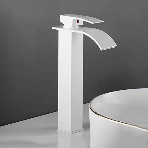 XGFXGF Robinet Vasque Cascade, Robinet Lavabo Blanc, Laiton, Cuivre, 1 Trou, Sortie Cascade, Montage sur Pont, 1 Poignée, Blanc