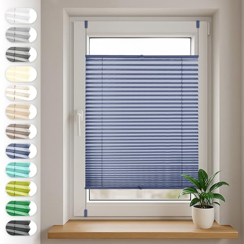 Sonello Plissee Klemmfix ohne Bohren 55cm x 140cm Blau Faltrollo Plisseerollo Jalousie für Tür & Fenster Blickdicht Sichtschutz Sonnenschutz Fertifplissee Rollo